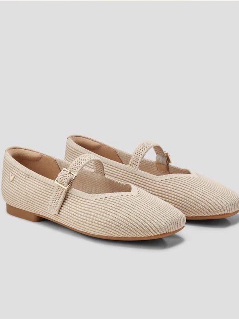 Amazon Beige Mary Jane Knit Flats with Buckle